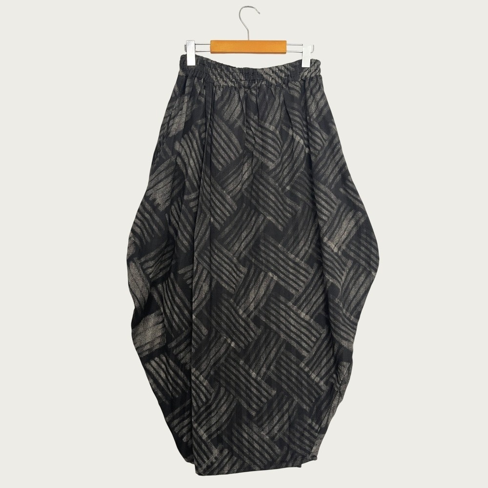 Kaliyana Artwear Lagenlook Harem Balloon Skirt Black Grey Abstract Cotton Rayon